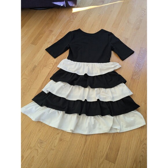 Hanna Andersson Black & White Tiered Ruffle Dress Bow Girls 160 US 14-16 - Picture 3 of 6